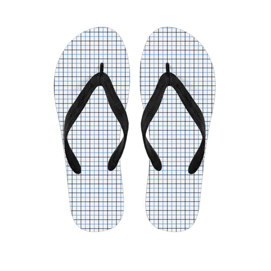 White And Blue Tattersall Pattern Print Flip Flops