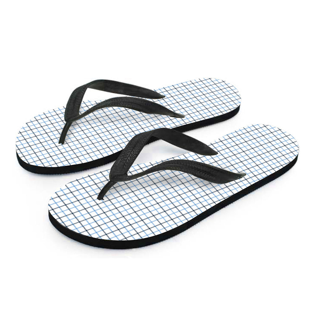 White And Blue Tattersall Pattern Print Flip Flops