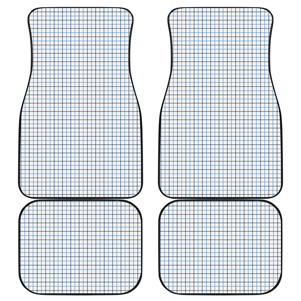 White And Blue Tattersall Pattern Print Front and Back Car Floor Mats