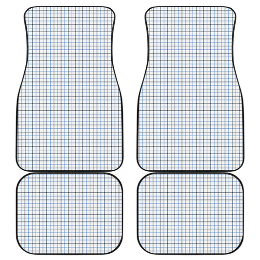 White And Blue Tattersall Pattern Print Front and Back Car Floor Mats