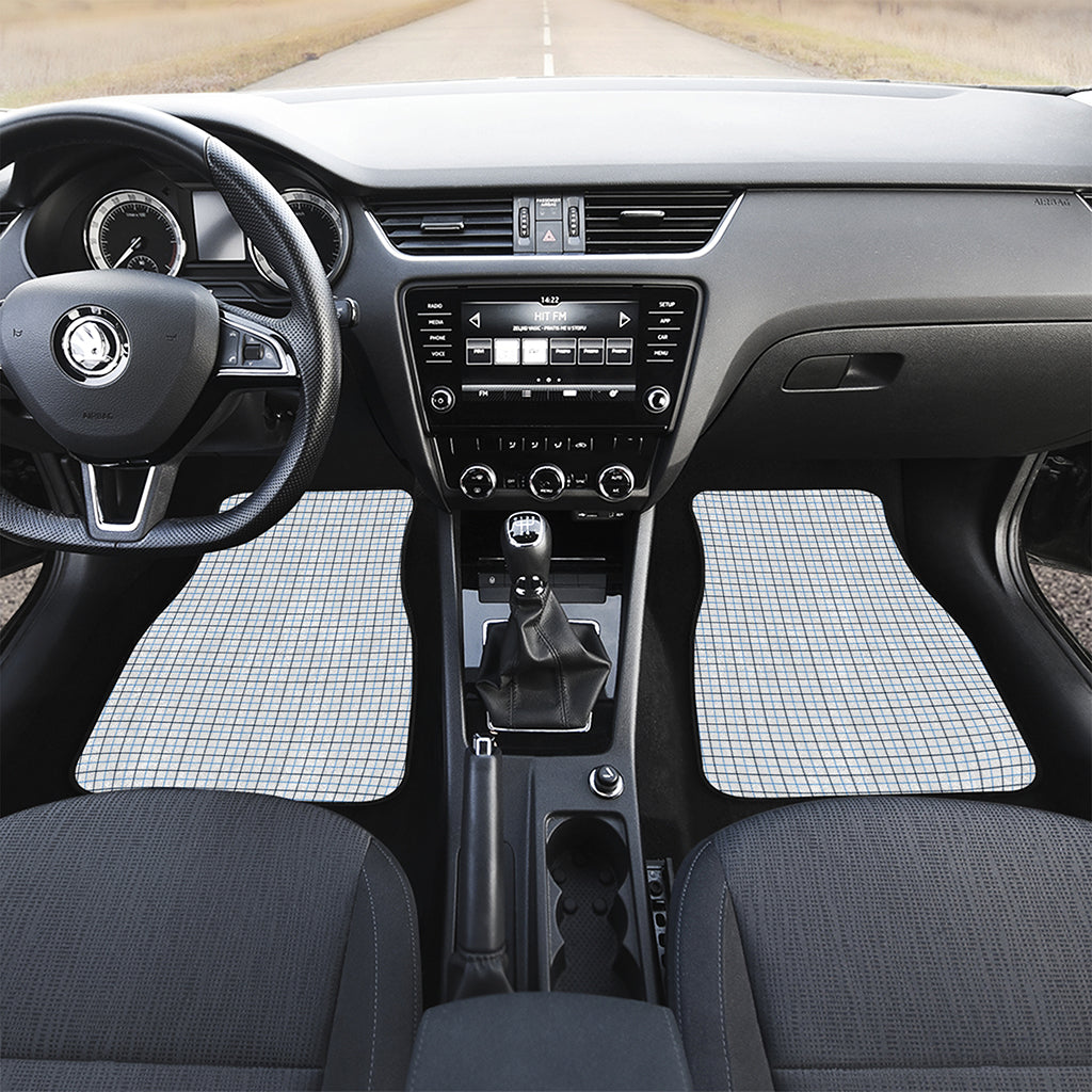 White And Blue Tattersall Pattern Print Front and Back Car Floor Mats
