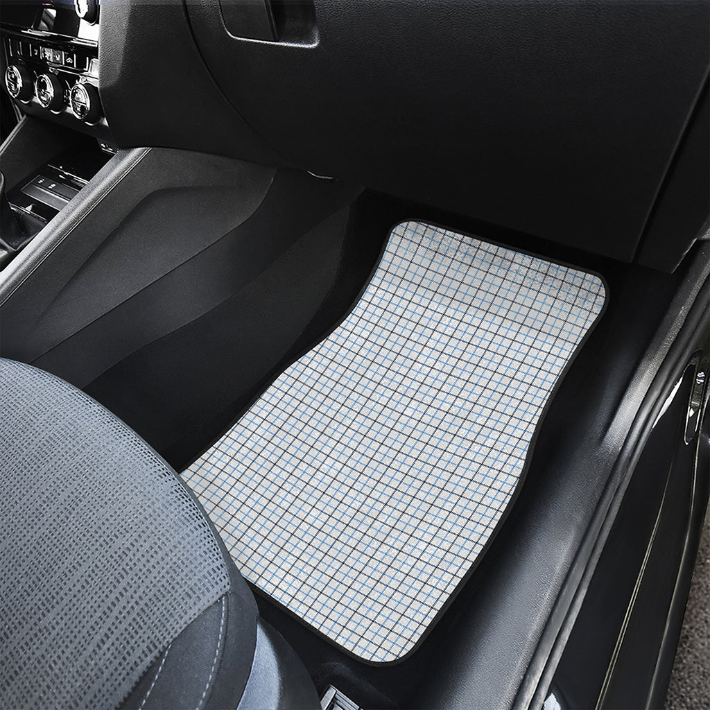 White And Blue Tattersall Pattern Print Front and Back Car Floor Mats