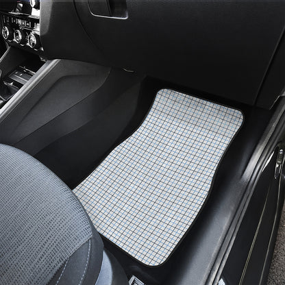 White And Blue Tattersall Pattern Print Front and Back Car Floor Mats