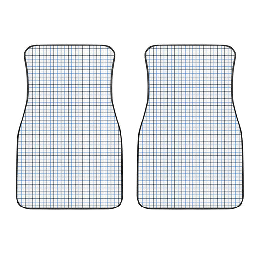 White And Blue Tattersall Pattern Print Front Car Floor Mats