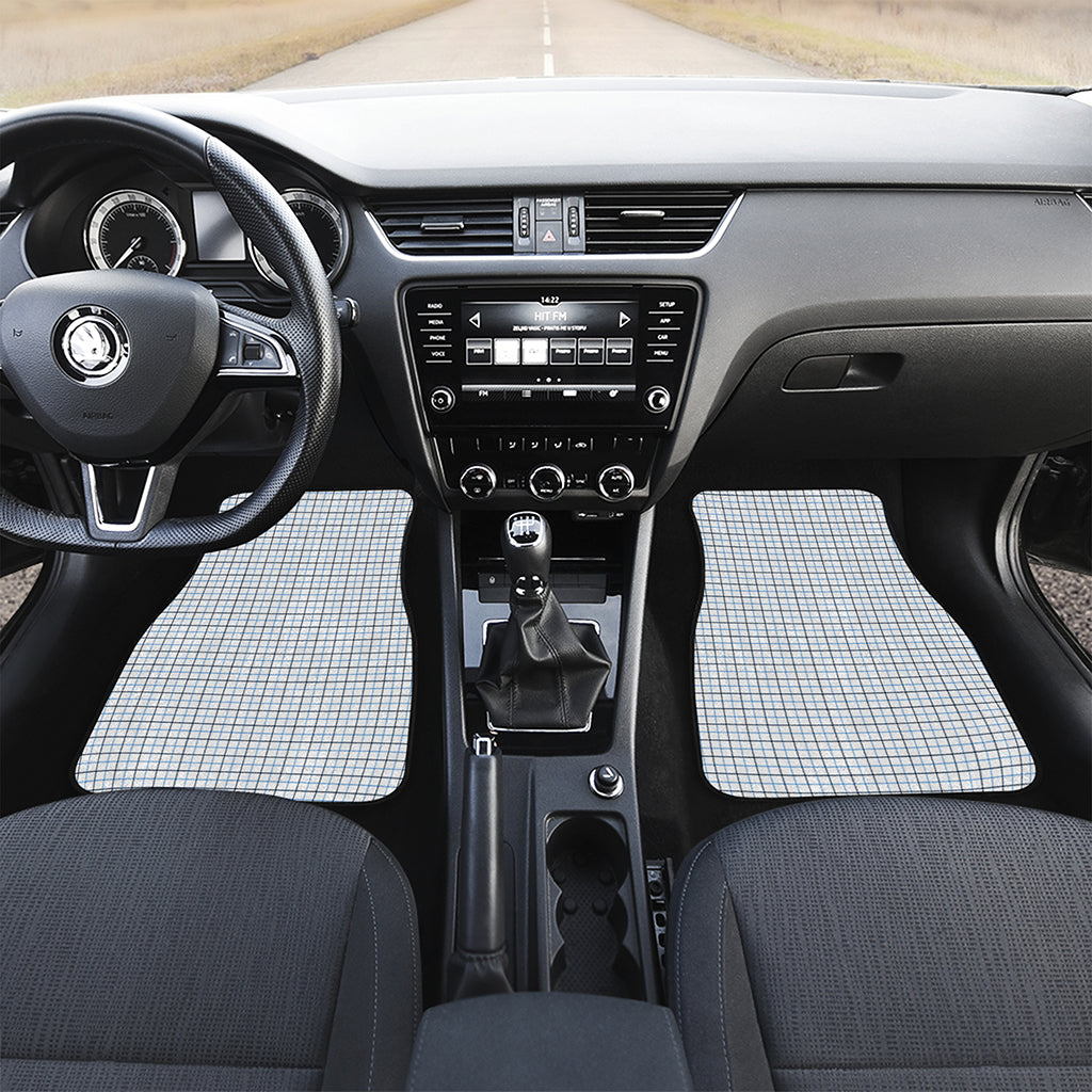 White And Blue Tattersall Pattern Print Front Car Floor Mats