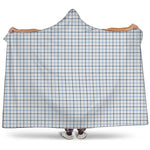 White And Blue Tattersall Pattern Print Hooded Blanket