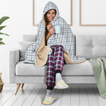 White And Blue Tattersall Pattern Print Hooded Blanket