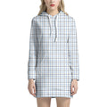 White And Blue Tattersall Pattern Print Pullover Hoodie Dress