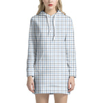 White And Blue Tattersall Pattern Print Hoodie Dress