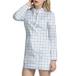 White And Blue Tattersall Pattern Print Hoodie Dress