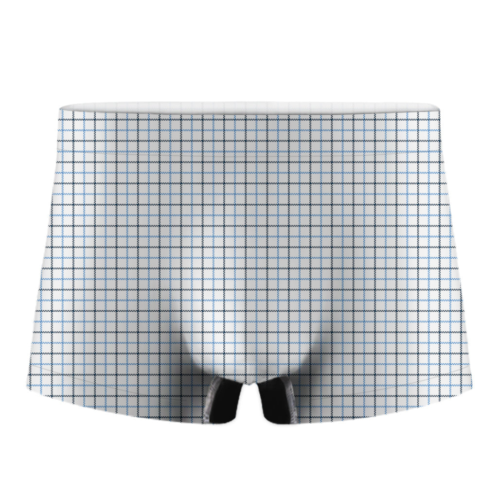 White And Blue Tattersall Pattern Print Men's Boxer Briefs