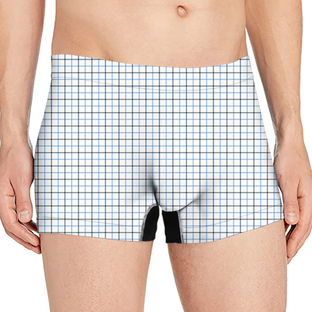 White And Blue Tattersall Pattern Print Men's Boxer Briefs