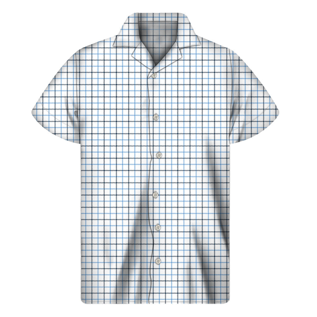 White And Blue Tattersall Pattern Print Men's Short Sleeve Shirt