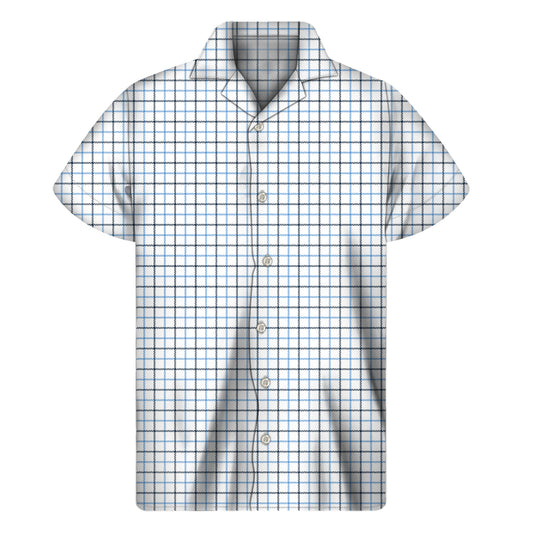 White And Blue Tattersall Pattern Print Men's Short Sleeve Shirt