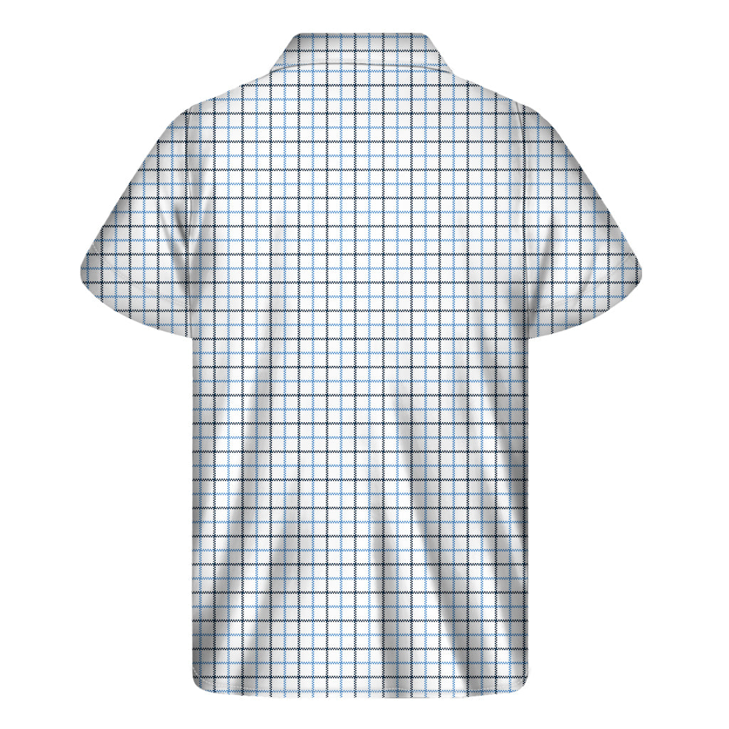 White And Blue Tattersall Pattern Print Men's Short Sleeve Shirt