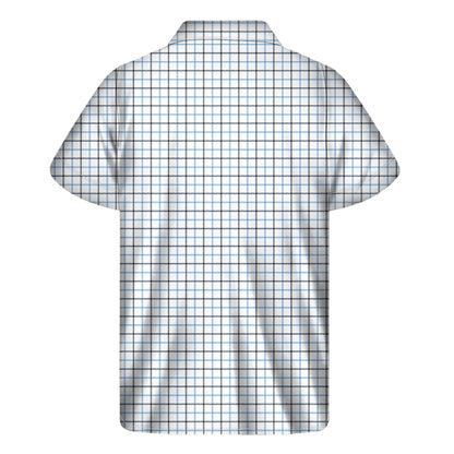 White And Blue Tattersall Pattern Print Men's Short Sleeve Shirt
