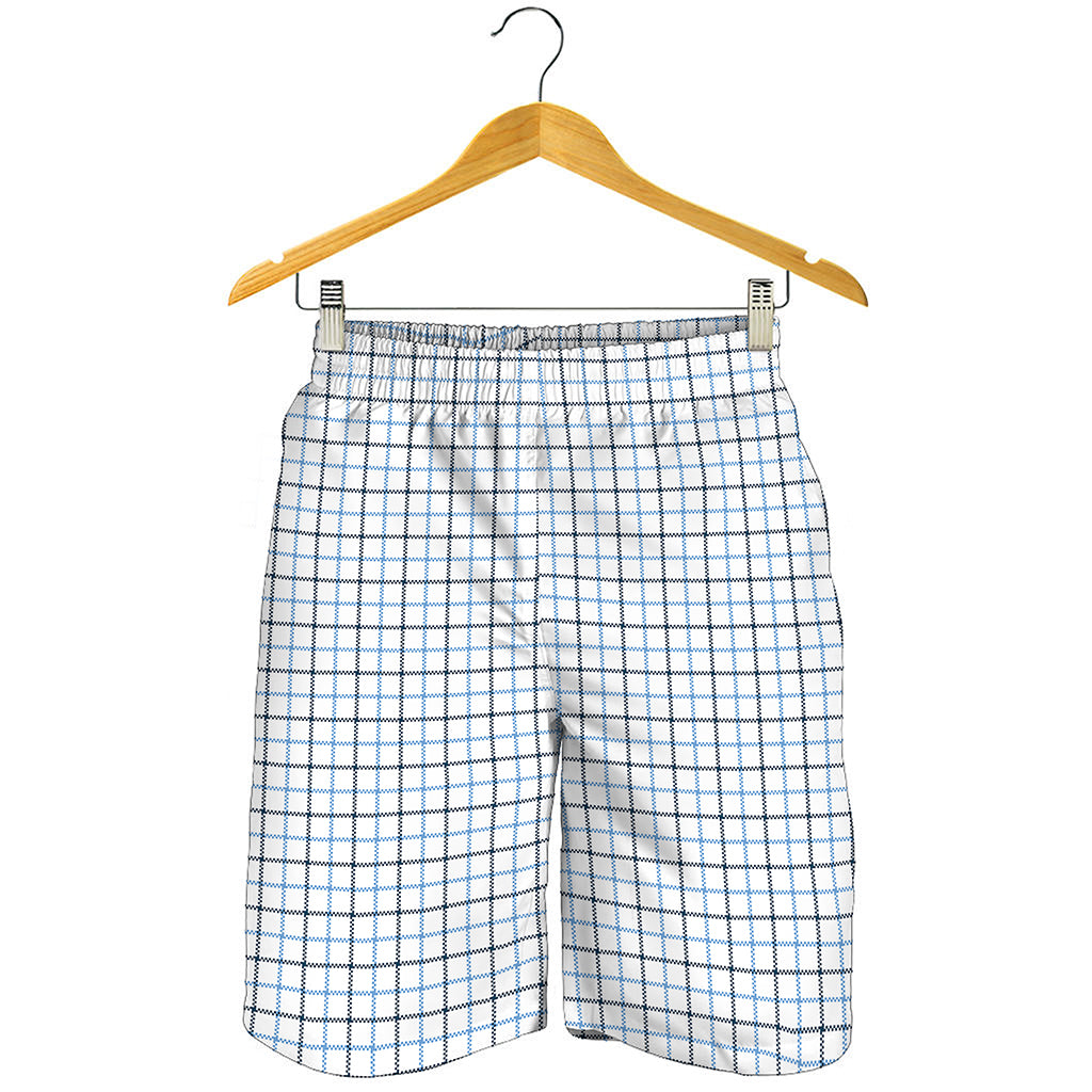 White And Blue Tattersall Pattern Print Men's Shorts