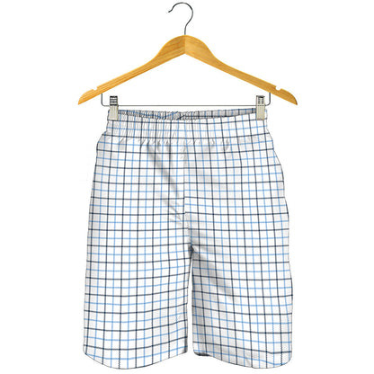 White And Blue Tattersall Pattern Print Men's Shorts