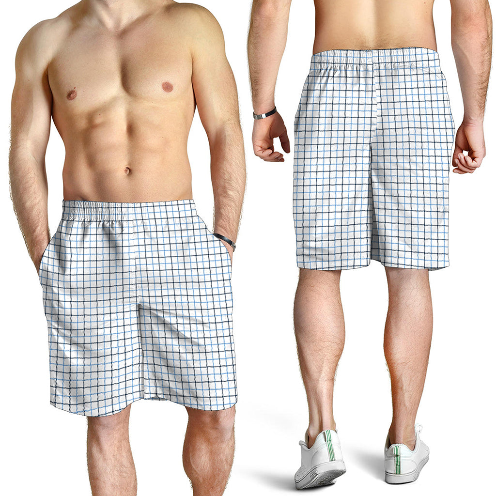 White And Blue Tattersall Pattern Print Men's Shorts