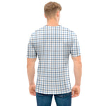 White And Blue Tattersall Pattern Print Men's T-Shirt