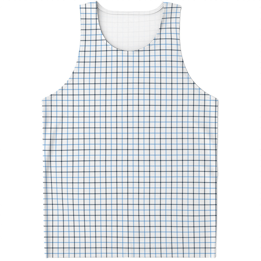 White And Blue Tattersall Pattern Print Men's Tank Top