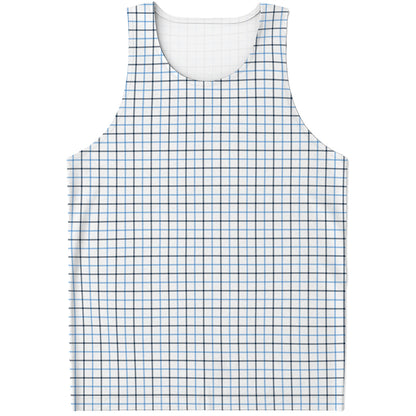 White And Blue Tattersall Pattern Print Men's Tank Top