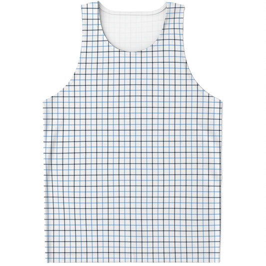 White And Blue Tattersall Pattern Print Men's Tank Top