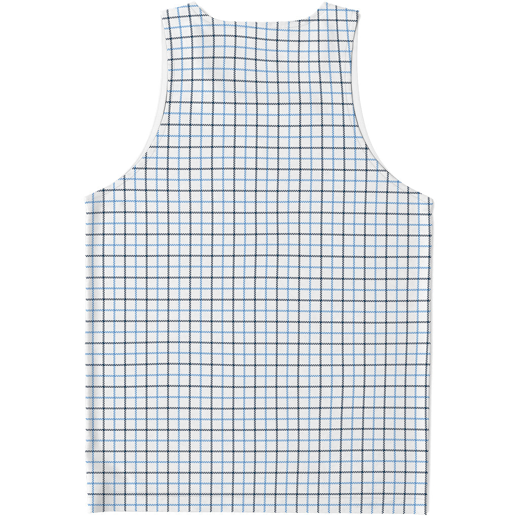 White And Blue Tattersall Pattern Print Men's Tank Top
