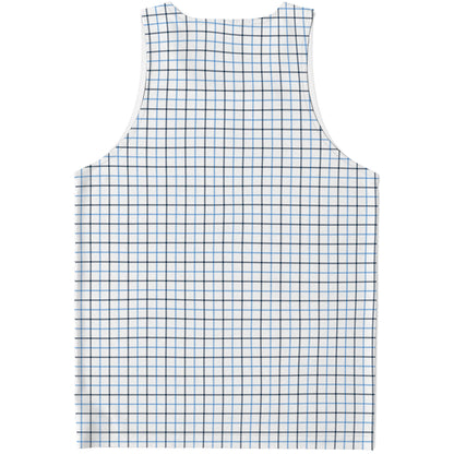 White And Blue Tattersall Pattern Print Men's Tank Top