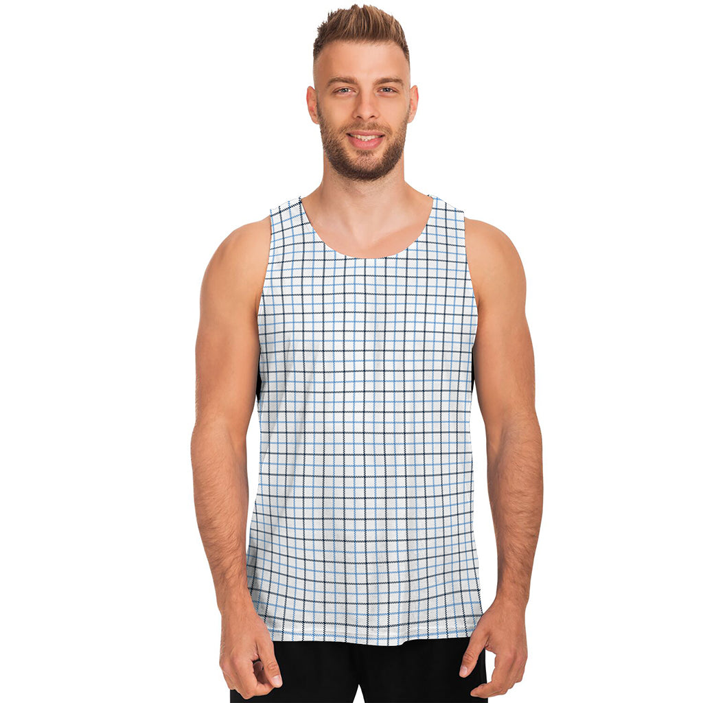 White And Blue Tattersall Pattern Print Men's Tank Top