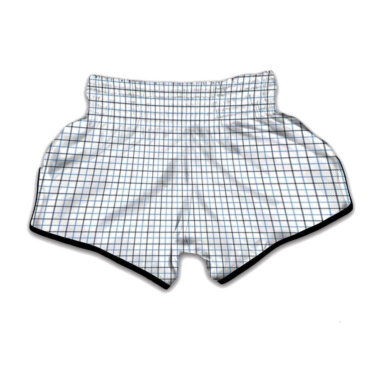 White And Blue Tattersall Pattern Print Muay Thai Boxing Shorts