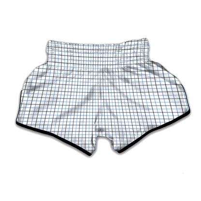 White And Blue Tattersall Pattern Print Muay Thai Boxing Shorts
