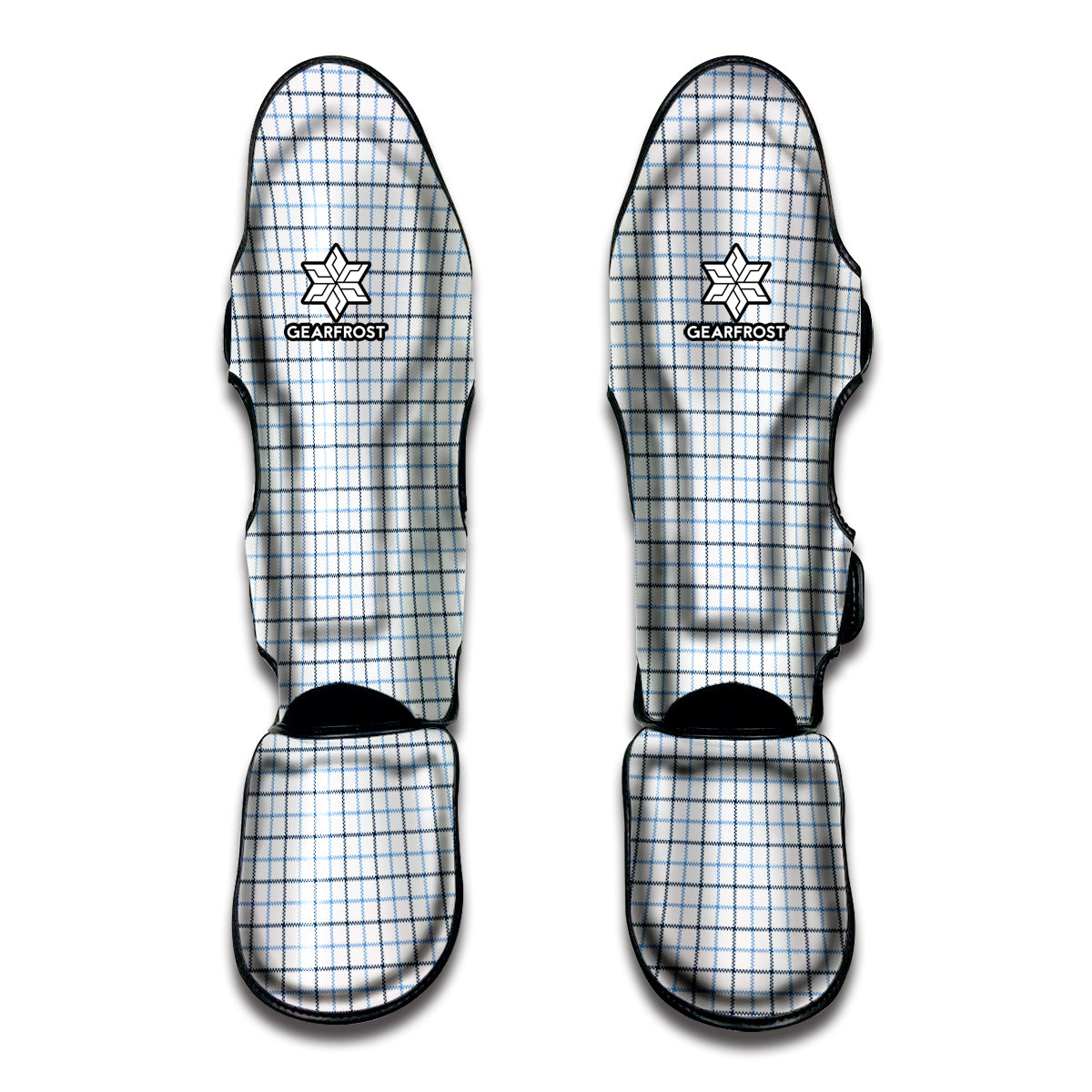 White And Blue Tattersall Pattern Print Muay Thai Shin Guard