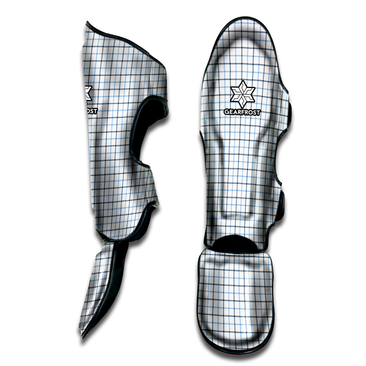 White And Blue Tattersall Pattern Print Muay Thai Shin Guard