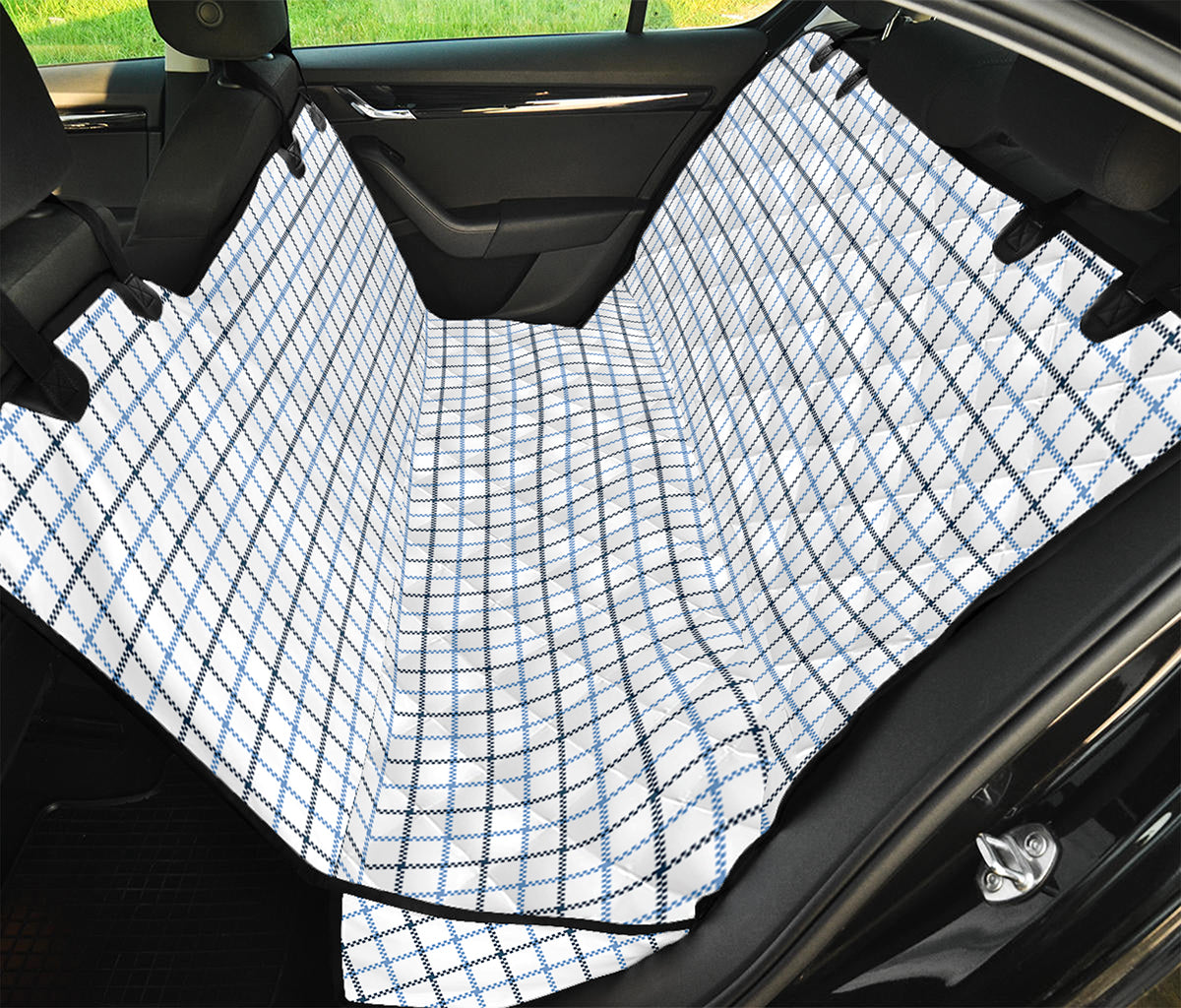 White And Blue Tattersall Pattern Print Pet Car Back Seat Cover