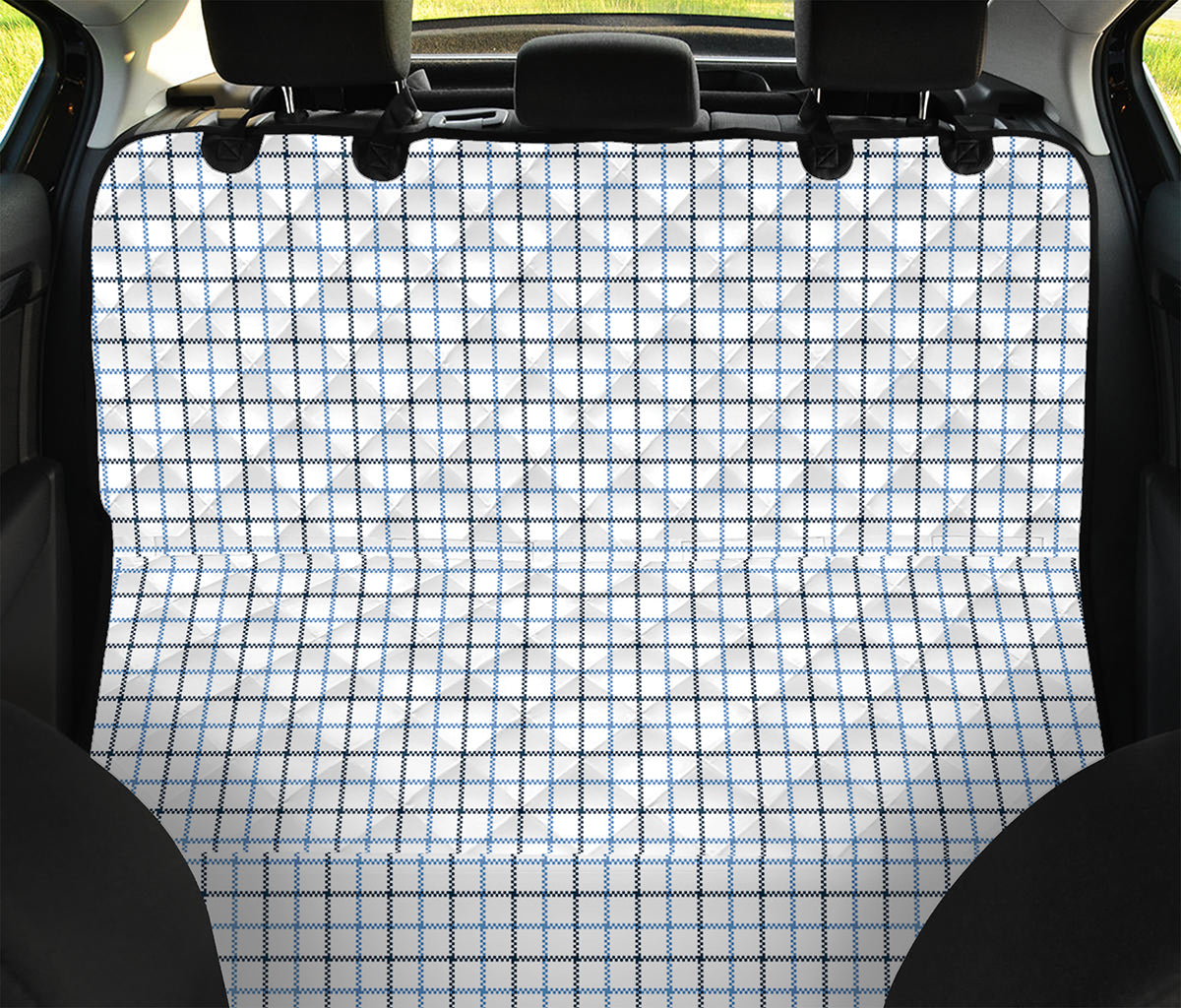 White And Blue Tattersall Pattern Print Pet Car Back Seat Cover