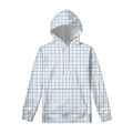 White And Blue Tattersall Pattern Print Pullover Hoodie