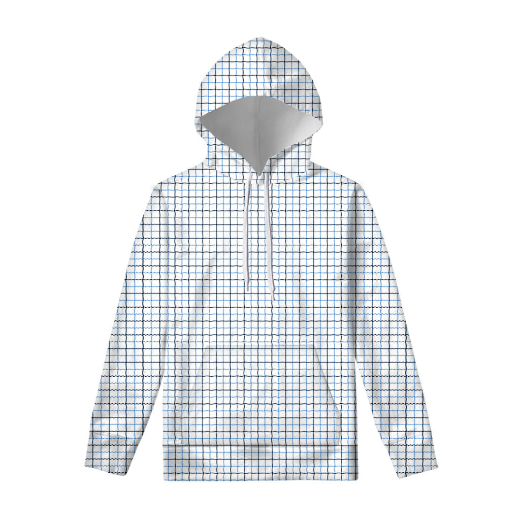 White And Blue Tattersall Pattern Print Pullover Hoodie