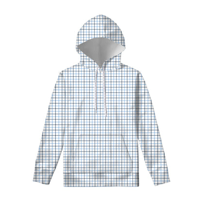 White And Blue Tattersall Pattern Print Pullover Hoodie