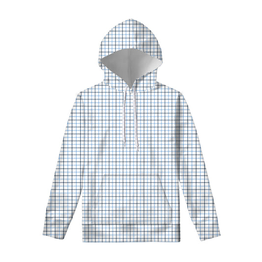 White And Blue Tattersall Pattern Print Pullover Hoodie