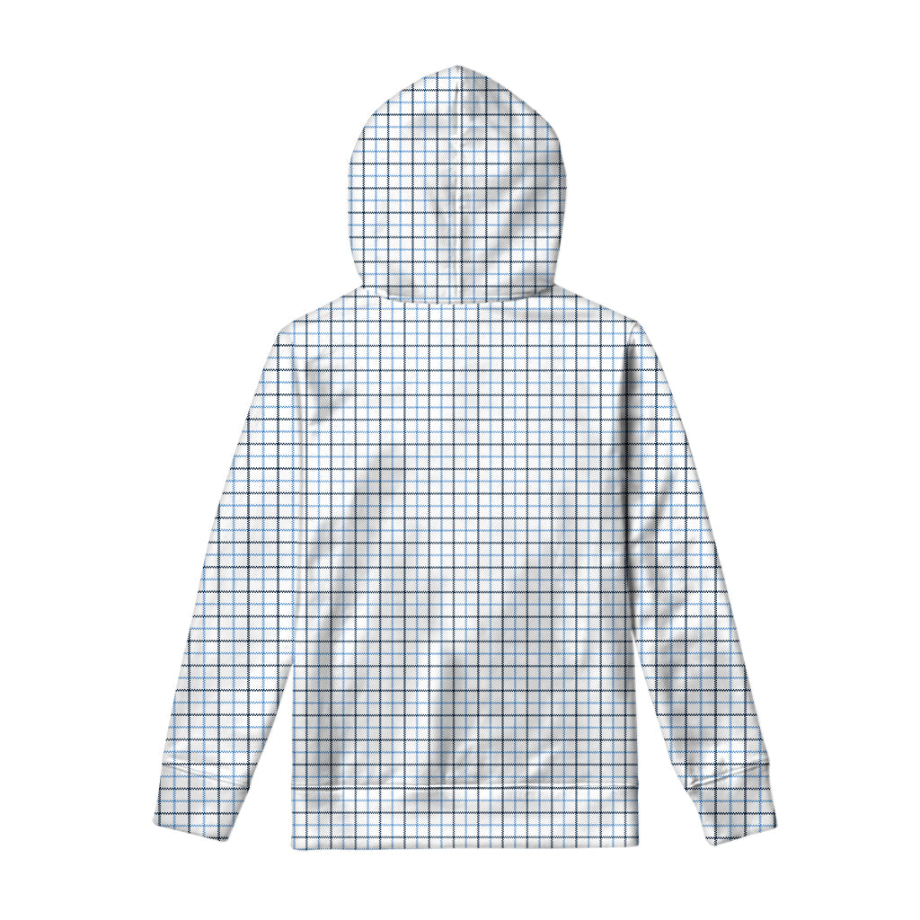 White And Blue Tattersall Pattern Print Pullover Hoodie