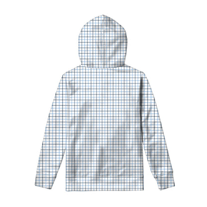 White And Blue Tattersall Pattern Print Pullover Hoodie