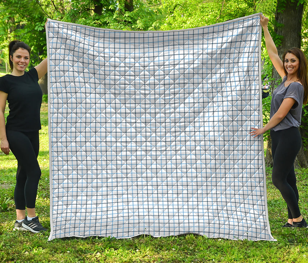 White And Blue Tattersall Pattern Print Quilt