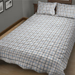 White And Blue Tattersall Pattern Print Quilt Bed Set