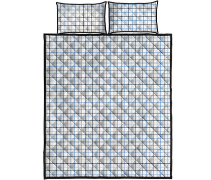 White And Blue Tattersall Pattern Print Quilt Bed Set