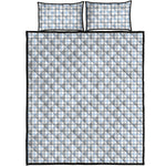 White And Blue Tattersall Pattern Print Quilt Bed Set
