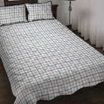 White And Blue Tattersall Pattern Print Quilt Bed Set