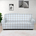 White And Blue Tattersall Pattern Print Sofa Cover