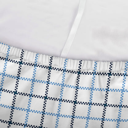 White And Blue Tattersall Pattern Print Sofa Cover