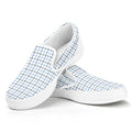 White And Blue Tattersall Pattern Print White Slip On Sneakers